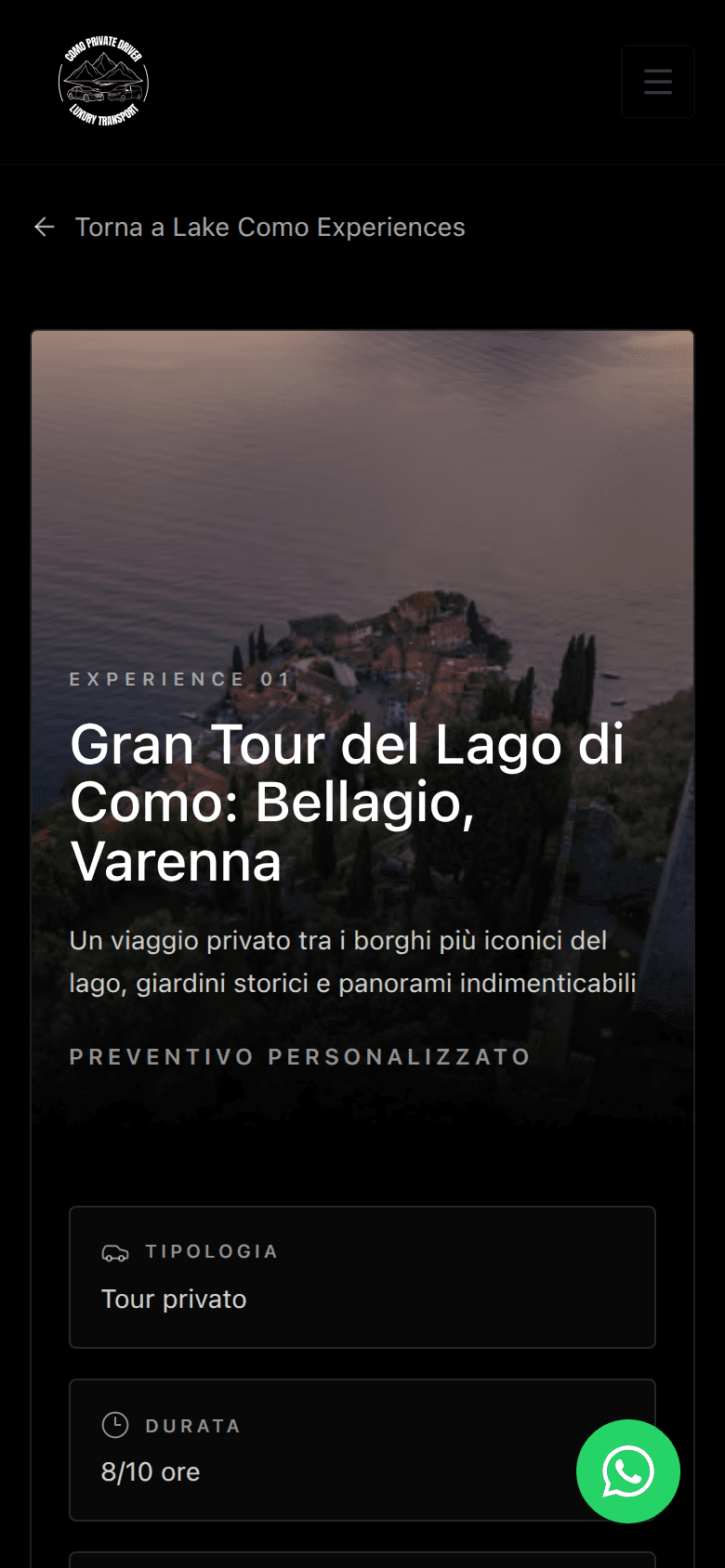 Versione mobile del sito Como Private Driver